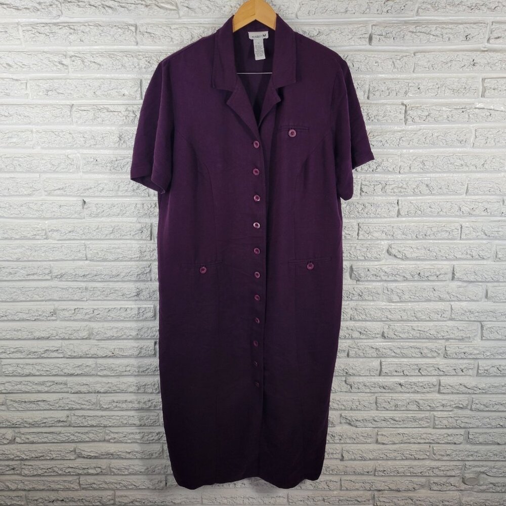 Scarlett M Dress Womens 18 Plus Purple Collared Button Up Short Sleeve SWE42E